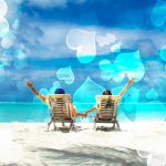 南の島で旅行する夫婦